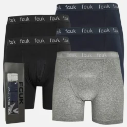 Herre Fem Pakke FCUK Lang Boxer Underbukser FCUK 80 Sort /​ Marine /​ Lys Grå Melange /​ Sort /​ Marine
