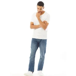 Herre Jeans med nyt præget Techno-look, lige pasform, stenvaskede