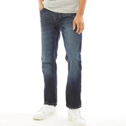 Herre Nye Prægede Techno Straight Fit Jeans Mørk Vask