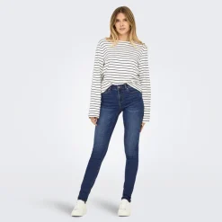 Jeans til kvinder Rina Mid Rise Push Up Mørkeblå